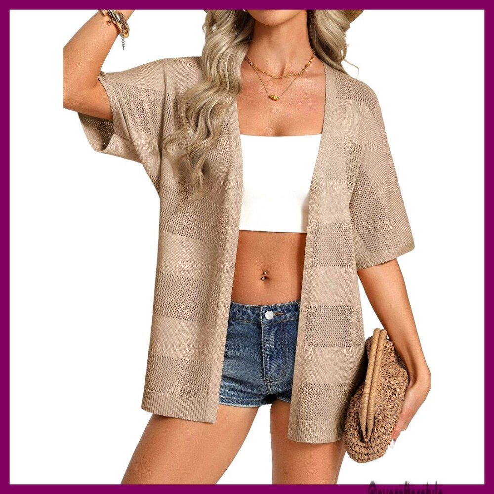Lightweight Crochet Cardigan, Boho Kimono, Summer Coverup, Short Sleeve